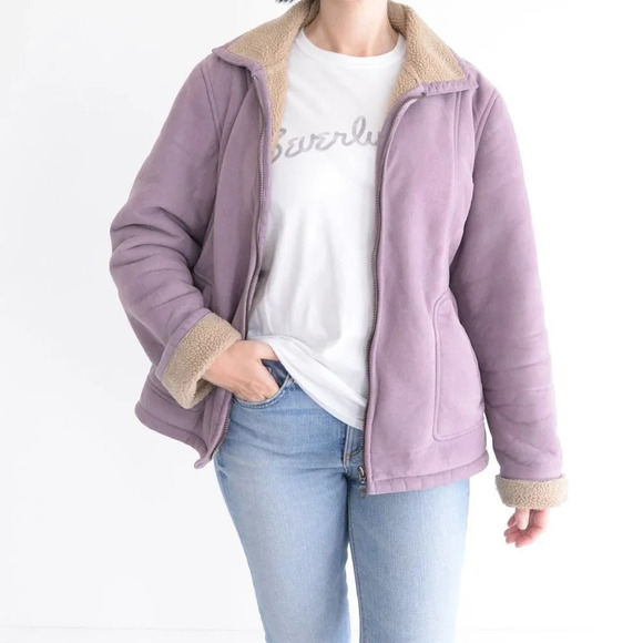 Vintage Cotton Ginny Lilac Faux  Sherpa Jacket Large - Picture 3 of 13